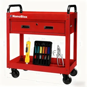 Nanoblox Steel 2 Drawers Metal Orange Small Tool Trolley for Car