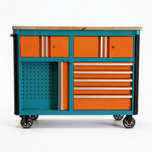 Industrial Cart, Heavy Duty Tool Cabinet with 12 Drawers, Black/Orange