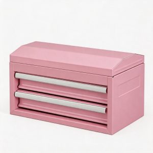 Mini Tool Box with 2 Drawers and Top Storage, Upgraded Version with Ball Bearing Slides, Small Metal Tool Chest with PVC Liners and PP Feet Pads, Pink