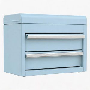 Mini Tool Box with 2 Drawers and Top Storage, Upgraded Version with Ball Bearing Slides, Small Metal Tool Chest with PVC Liners and PP Feet Pads, Pastel Blue