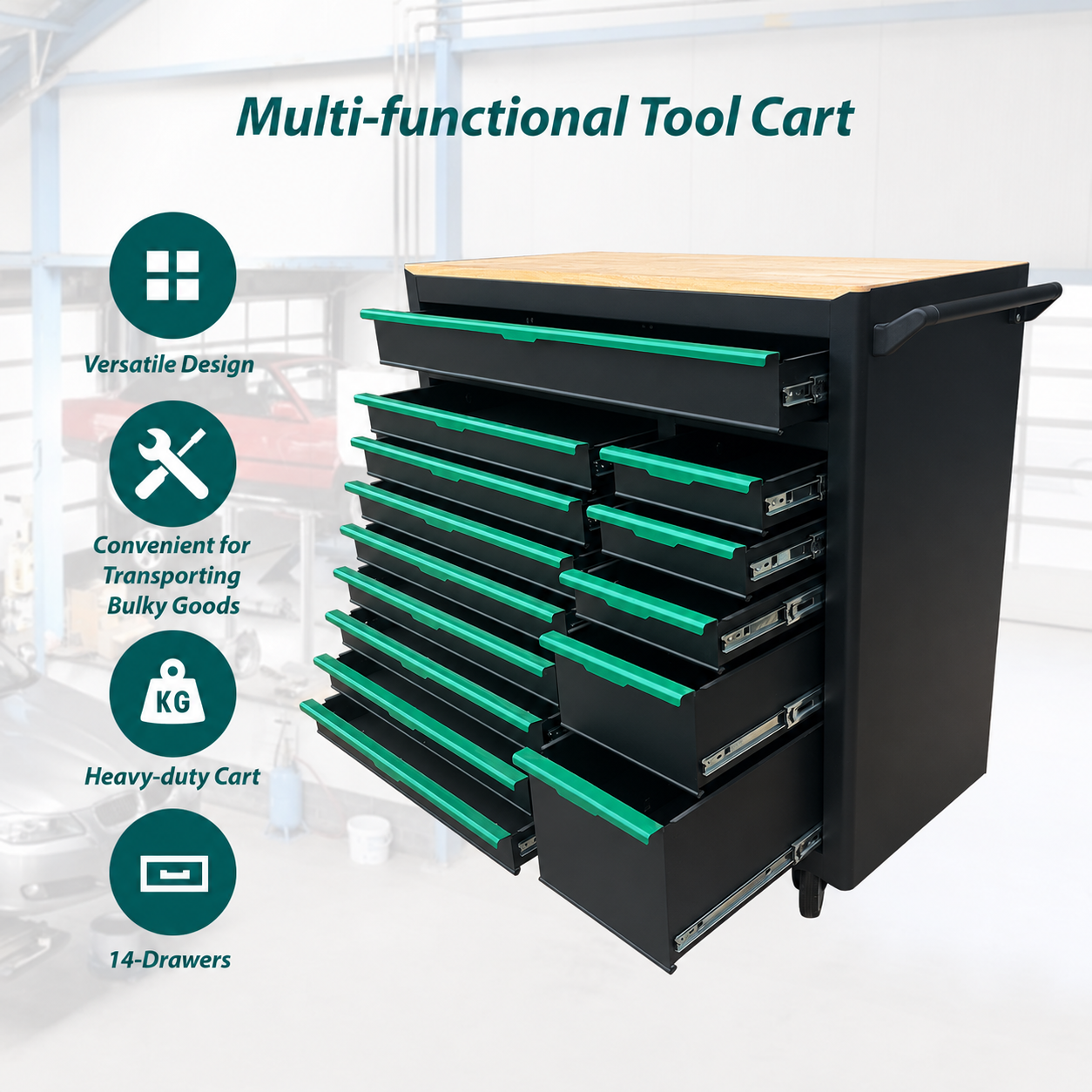 Nanoblox Stainless Steel Mobile Tool Box 14 Drawer Rolling Chest Removable Organizer - Image 3