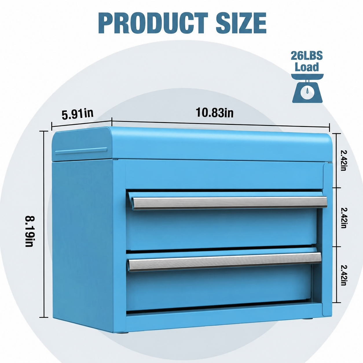Mini Tool Box with 2 Drawers and Top Storage, Upgraded Version with Ball Bearing Slides, Small Metal Tool Chest with PVC Liners and PP Feet Pads, Blue - Image 5