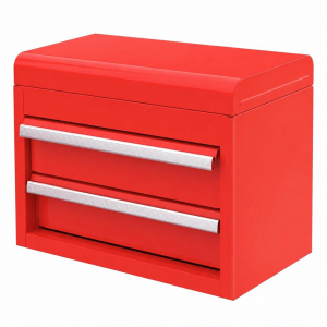Mini Tool Box with 2 Drawers and Top Storage, Upgraded Version with Ball Bearing Slides, Small Metal Tool Chest with PVC Liners and PP Feet Pads, Red