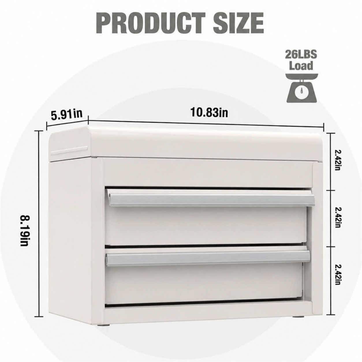 Mini Tool Box with 2 Drawers and Top Storage, Upgraded Version with Ball Bearing Slides, Small Metal Tool Chest with PVC Liners and PP Feet Pads, White - Image 2