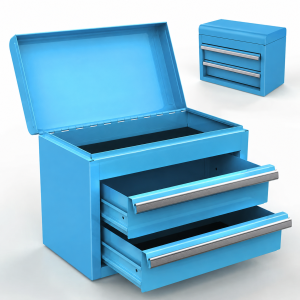 Mini Tool Box with 2 Drawers and Top Storage, Upgraded Version with Ball Bearing Slides, Small Metal Tool Chest with PVC Liners and PP Feet Pads, Blue