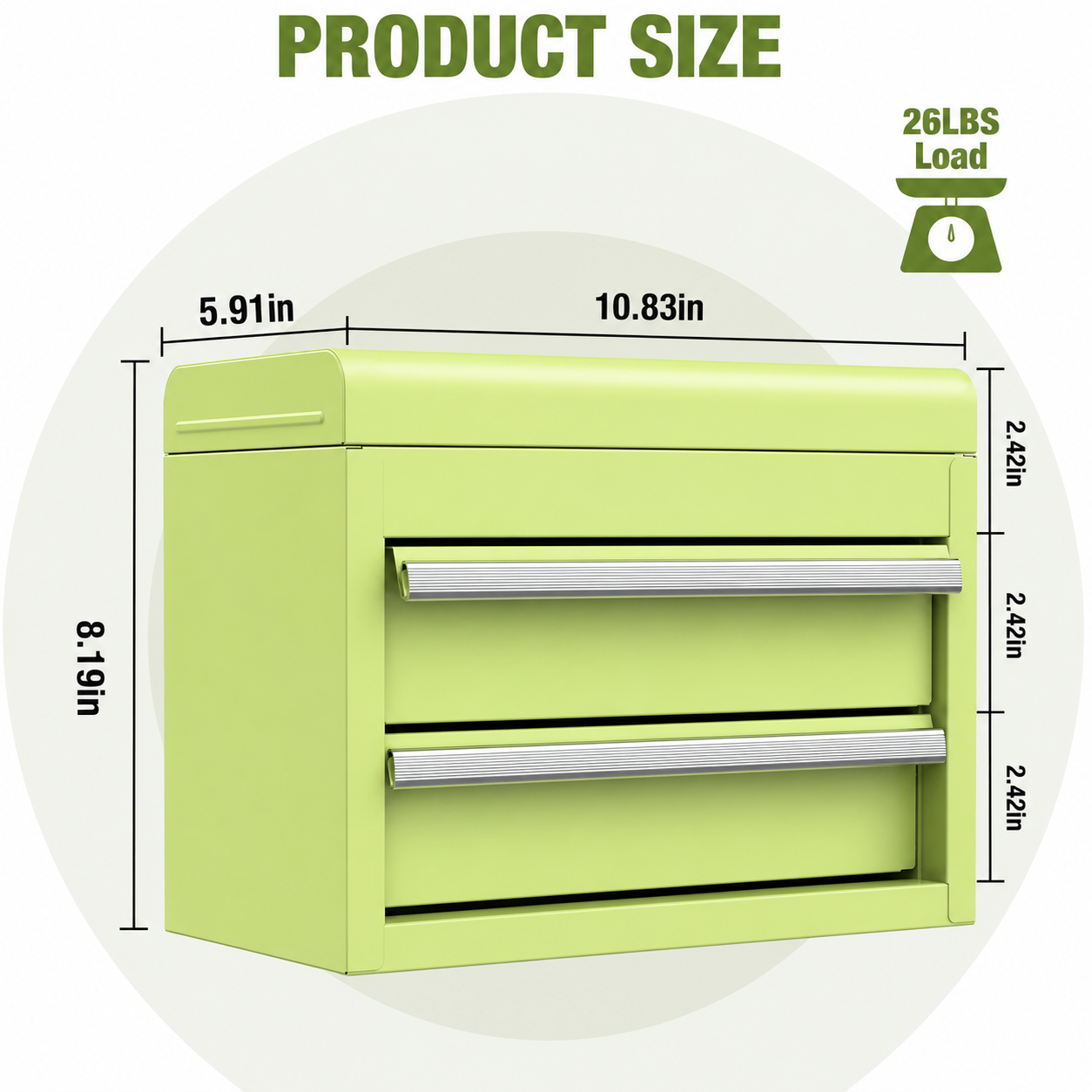 Mini Tool Box with 2 Drawers and Top Storage, Upgraded Version with Ball Bearing Slides, Small Metal Tool Chest with PVC Liners and PP Feet Pads, Pastel Green - Image 5