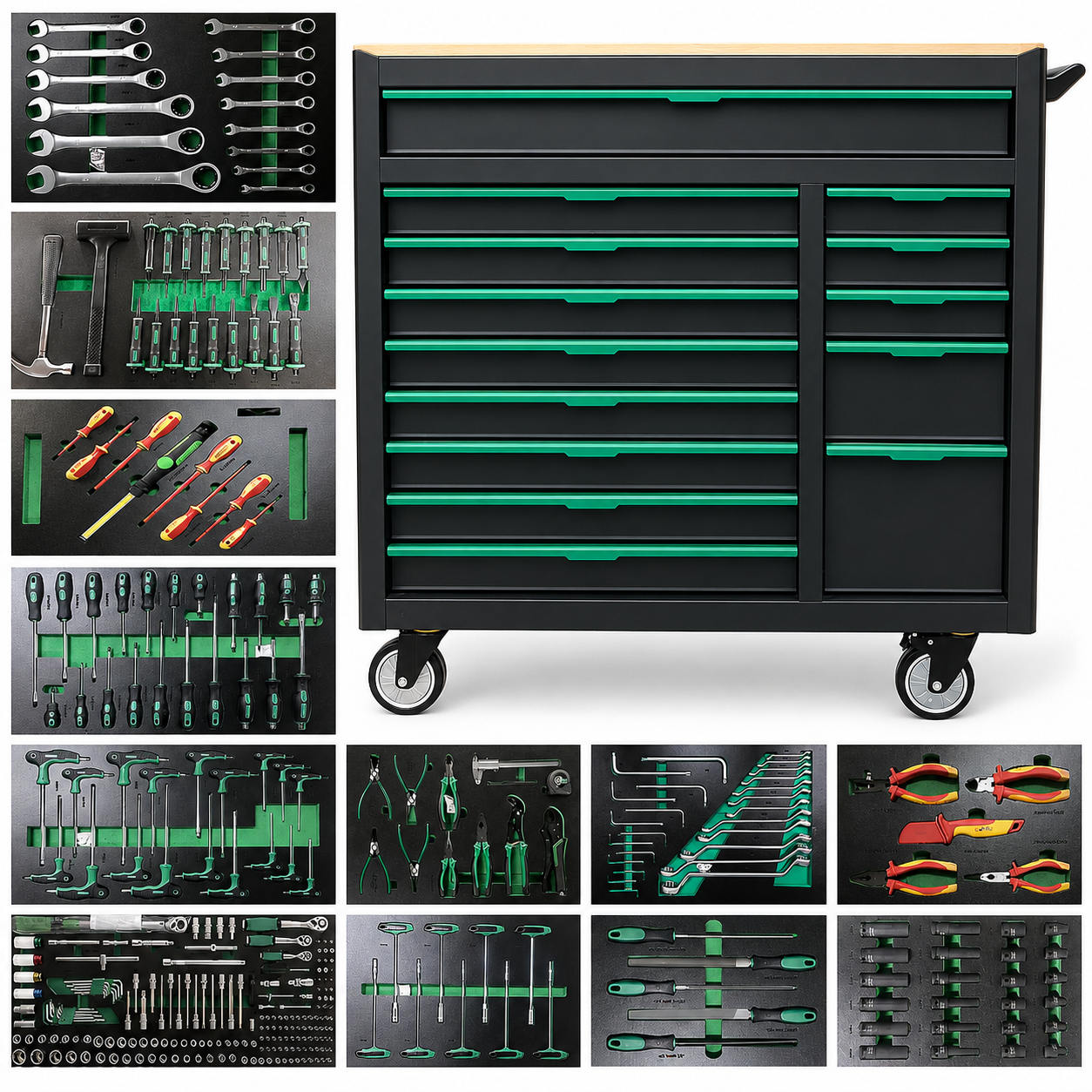 Nanoblox Stainless Steel Mobile Tool Box 14 Drawer Rolling Chest Removable Organizer - Image 4