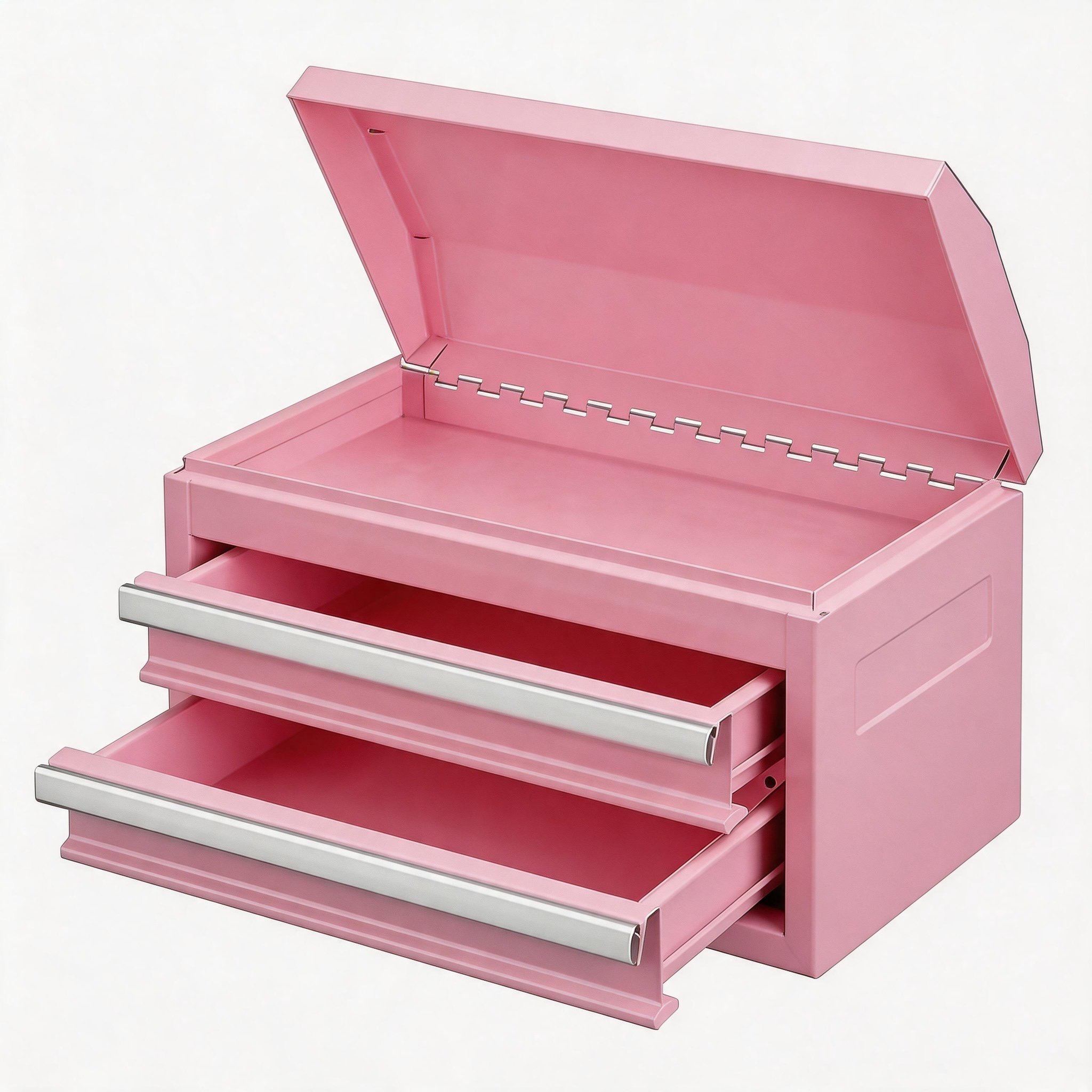 Mini Tool Box with 2 Drawers and Top Storage, Upgraded Version with Ball Bearing Slides, Small Metal Tool Chest with PVC Liners and PP Feet Pads, Pink - Image 2