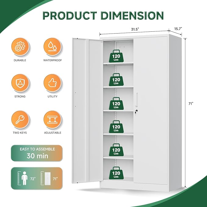 Metal Storage Cabinets with Lock Doors,Tall Locker Organizer Steel Garage Cabinets - Image 3