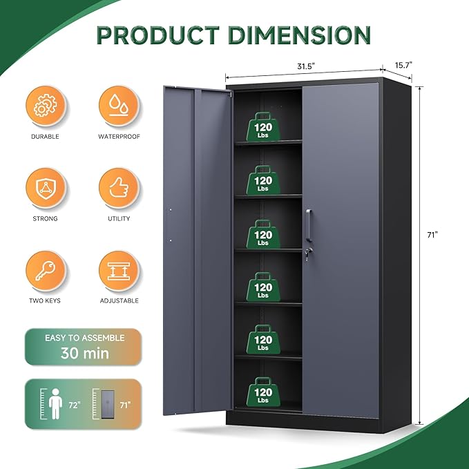 Metal Storage Cabinets with Lock Doors,Tall Locker Organizer Steel Garage Cabinets - Image 3