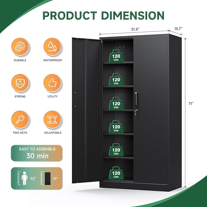 Metal Storage Cabinets with Lock Doors,Tall Locker Organizer Steel Garage Cabinets - Image 2
