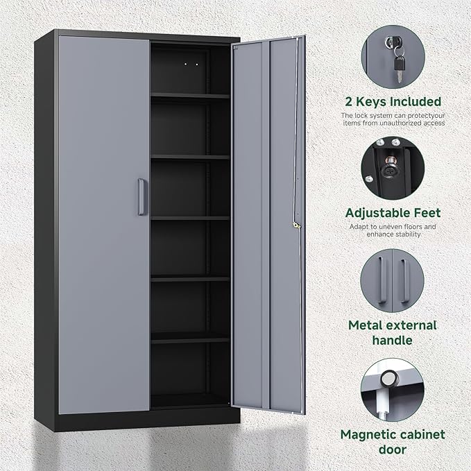 Metal Storage Cabinets with Lock Doors,Tall Locker Organizer Steel Garage Cabinets - Image 2