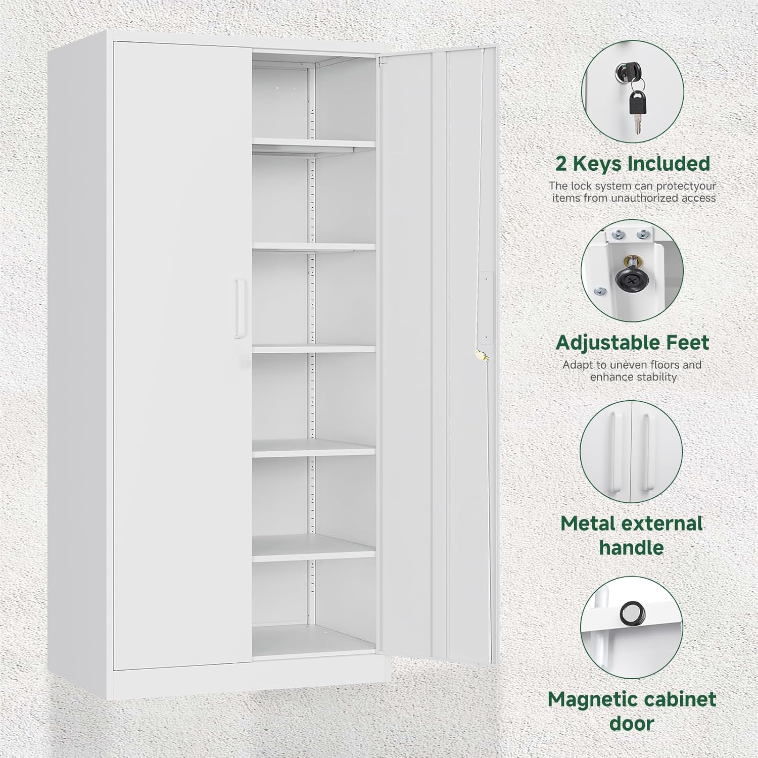 Metal Storage Cabinets with Lock Doors,Tall Locker Organizer Steel Garage Cabinets - Image 2